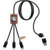 SCX.design C38 3-in-1 oplaadkabel van RPET met oplichtend logo en vierkante houten behuizing