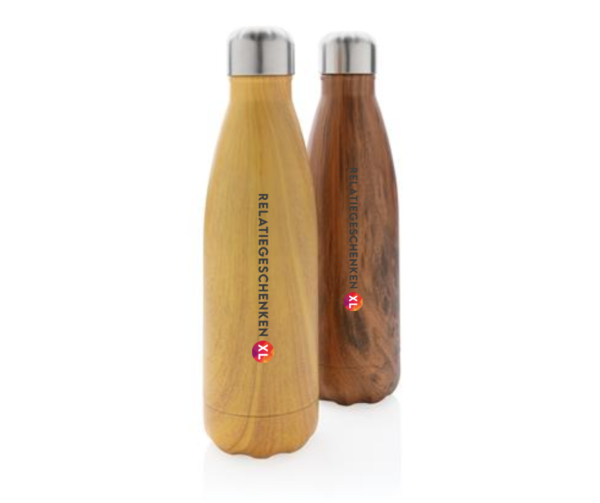 Vacuüm roestvrijstalen fles met houtdessin