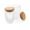 Dubbelwandig borosilicaatglas met bamboe deksel 35 cl.set