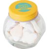 Kleine glazen pot gevuld met ca. 40 gr. hartjes gekleurd deksel
