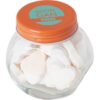 Kleine glazen pot gevuld met ca. 40 gr. hartjes gekleurd deksel