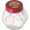 Kleine glazen pot gevuld met ca. 40 gr. hartjes gekleurd deksel