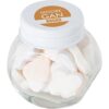 Kleine glazen pot gevuld met ca. 40 gr. hartjes gekleurd deksel