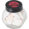 Kleine glazen pot gevuld met ca. 40 gr. hartjes gekleurd deksel