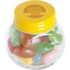 Kleine glazen pot gevuld met ca. 40 gr. jelly beans gekleurd deksel