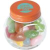 Kleine glazen pot gevuld met ca. 40 gr. jelly beans gekleurd deksel