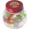 Kleine glazen pot gevuld met ca. 40 gr. jelly beans gekleurd deksel