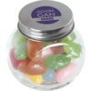Kleine glazen pot gevuld met ca. 40 gr. jelly beans gekleurd deksel